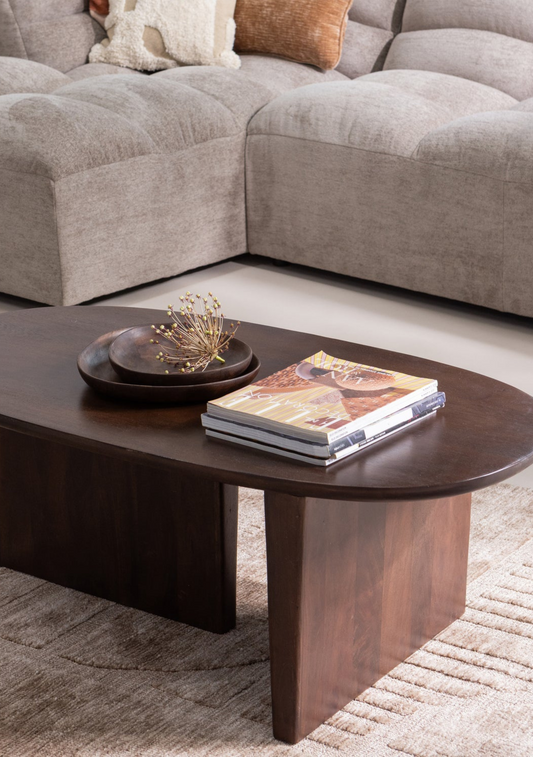 Seam Coffee Table – Mango Wood Dark Brown 110×60 cm - Elara Maison