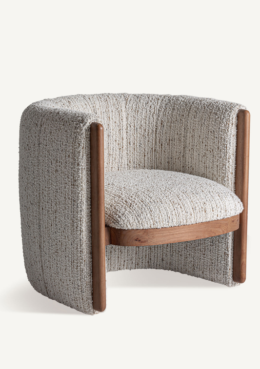 Erbach Armchair – Speckled Beige Upholstery & Brown Wood