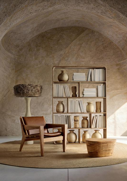 Melle Armchair – Brown Leather & Acacia Wood