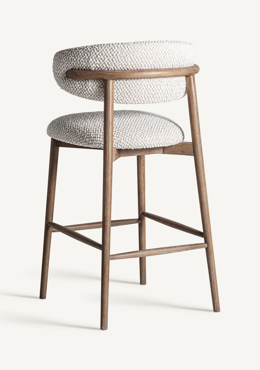Erlec Bar Stool – Beige Upholstery & Brown Ash Wood