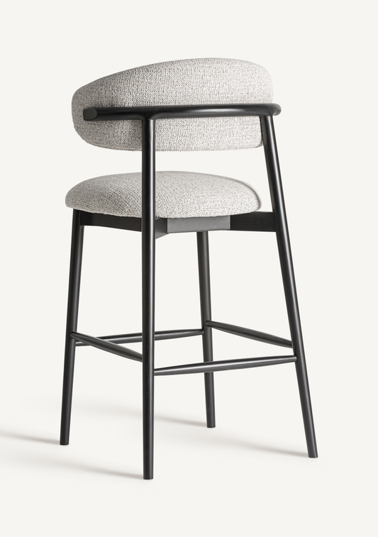 Erlec Bar Stool – Beige Upholstery & Black Ash Wood