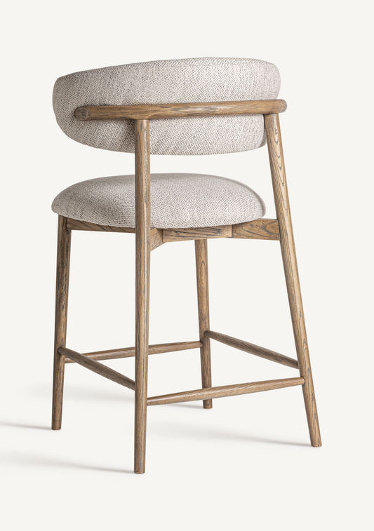 Erlec Bar Stool – Beige Upholstery & Brown Ash Wood