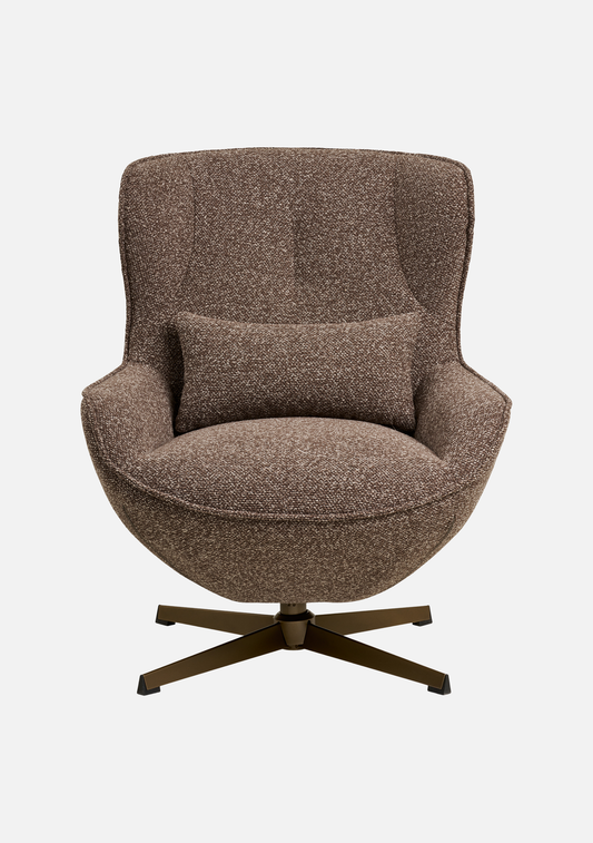 Blenheim Lounge Chair with Swivel – Brown Upholstery & Bronze Base, FSC® Certified