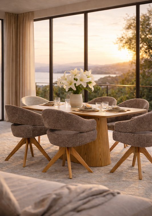 Noli Dining Table – Light Oak & Travertine Ceramic, 200 cm