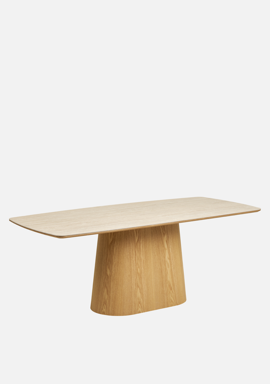 Noli Dining Table – Light Oak & Travertine Ceramic, 200 cm