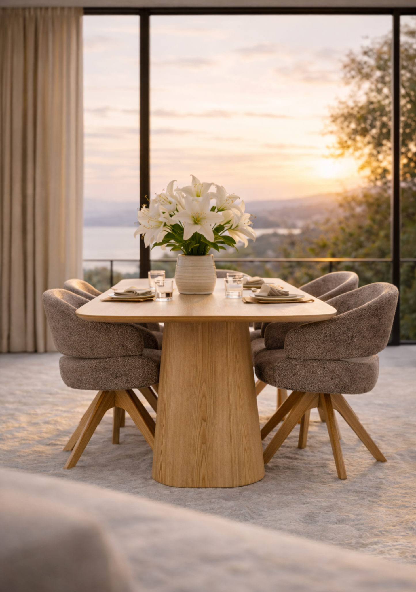 Noli Dining Table – Light Oak & Travertine Ceramic, 200 cm