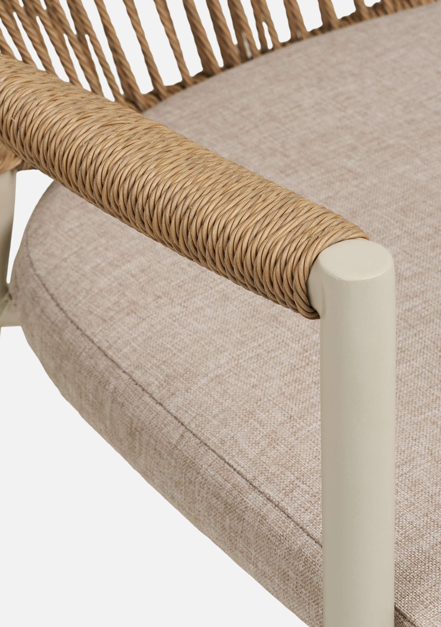 Abela Outdoor Dining Set – Sand Aluminium & Natural Rattan (4-Seater)