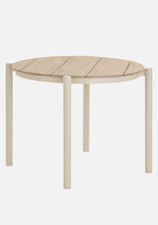 Abela Outdoor Dining Set – Sand Aluminium & Natural Rattan (4-Seater) - Elara Maison