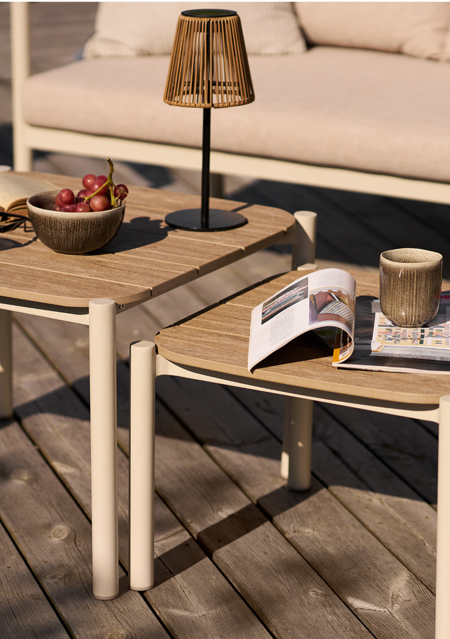 Abela Outdoor Lounge Set – Sand Aluminium & Natural Rattan