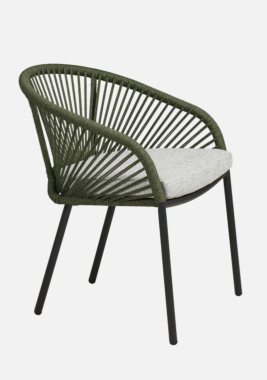 Novella Outdoor Dining Chair – Set of 2 – Green & Grey Aluminium - Elara Maison
