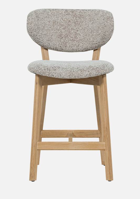 Udar Bar Stool – FSC® Oak Wood & Natural Upholstery - Elara Maison