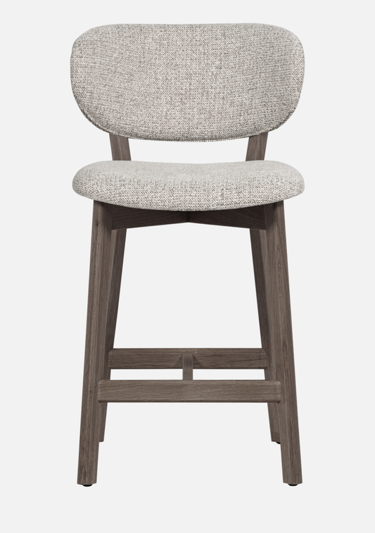Udar Bar Stool – FSC® Oak Wood & Brown Finish Upholstery - Elara Maison