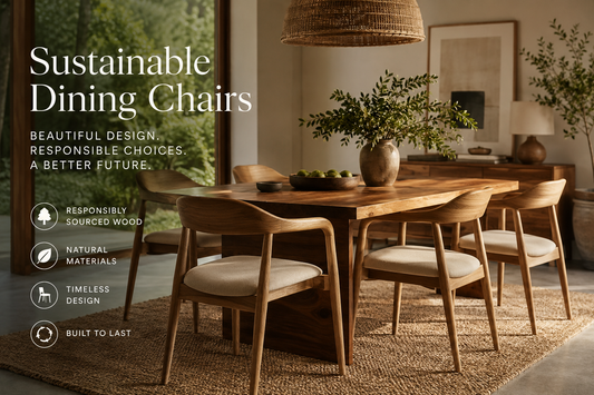 Sustainable solid oak dining chairs in a modern Scandinavian dining room with natural materials and timeless design.