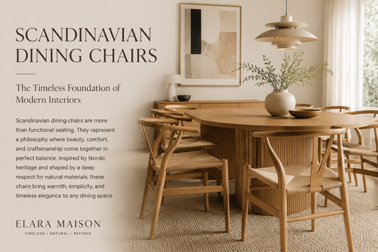 Scandinavian dining chairs in a warm minimalist dining room with natural wood, soft neutral tones, and timeless Nordic design.