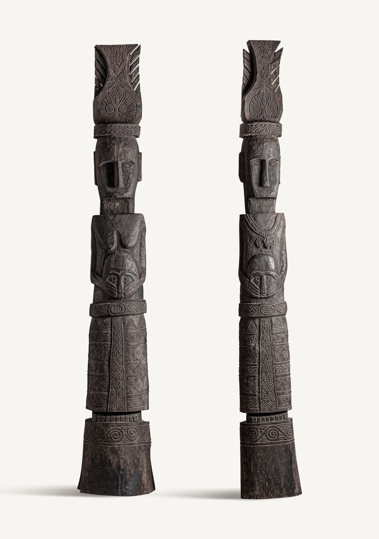 Monumental Carved Wood Floor Sculptures – Set of 2 - Elara Maison