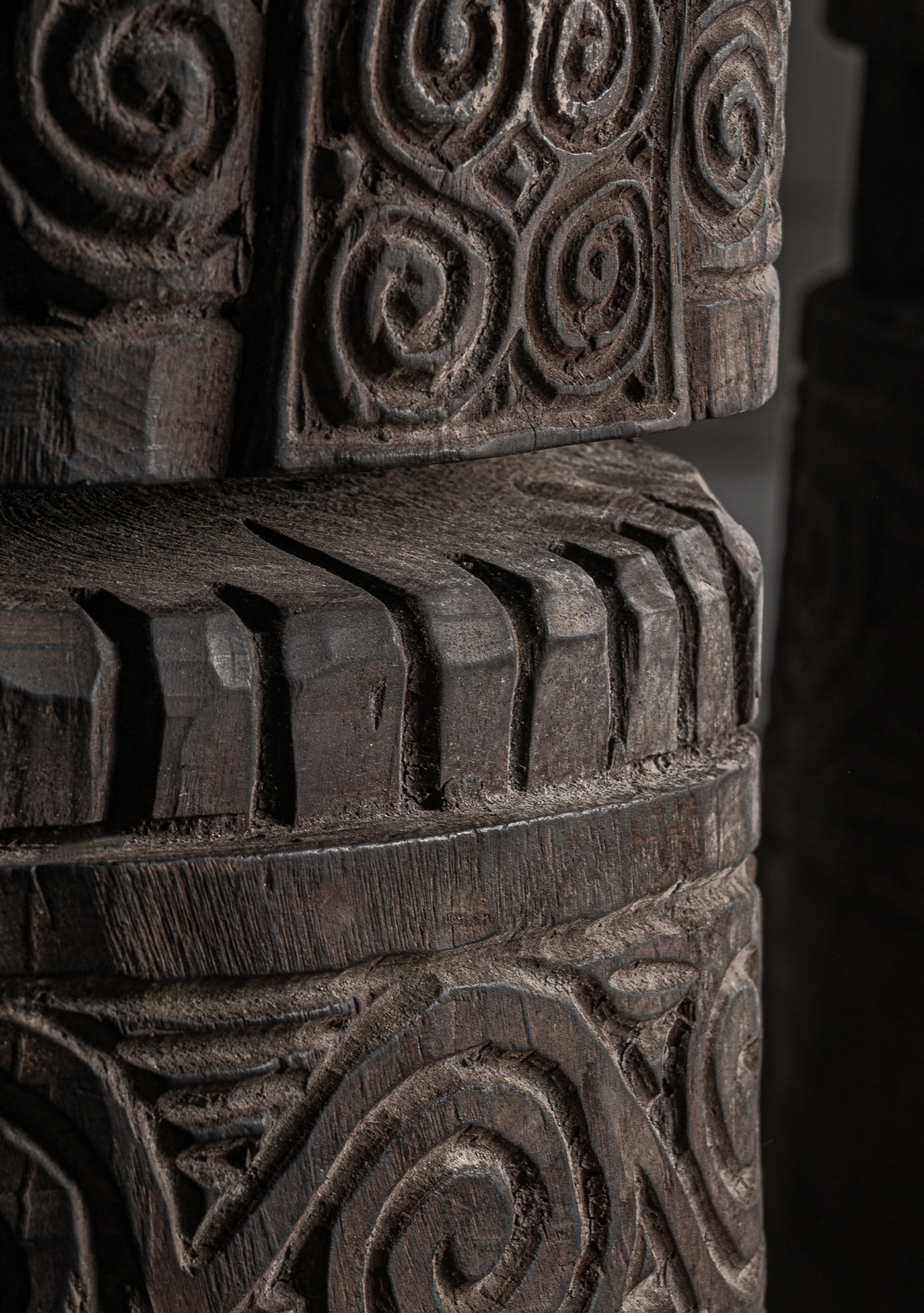 Monumental Carved Wood Floor Sculptures – Set of 2 - Elara Maison