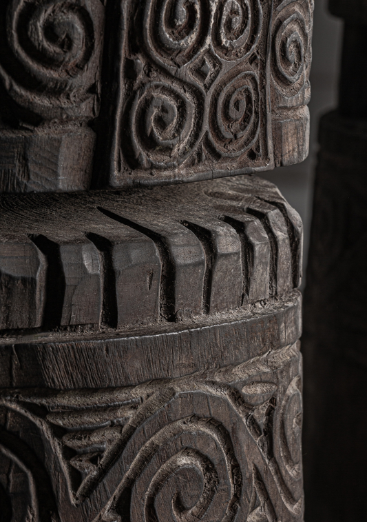 Monumental Carved Wood Floor Sculptures – Set of 2 - Elara Maison