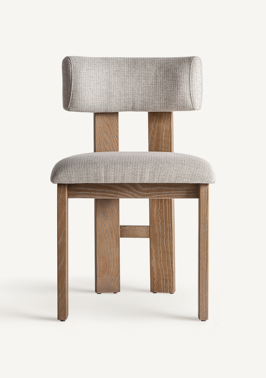 Evje Dining Chairs Set of 2 – Beige Upholstery & Brown Ash