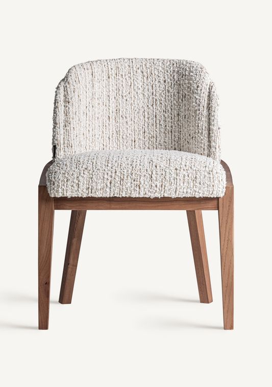 Erbach Dining Chair – Speckled Beige Upholstery & Brown Rubberwood