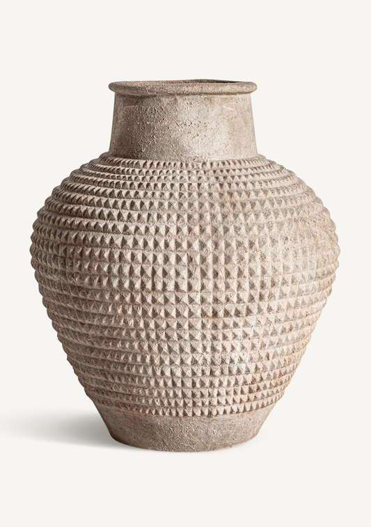 Donie Sculptural Cement Vase – Beige - Elara Maison