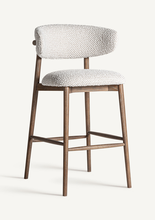 Erlec Bar Stool – Beige Upholstery & Brown Ash Wood
