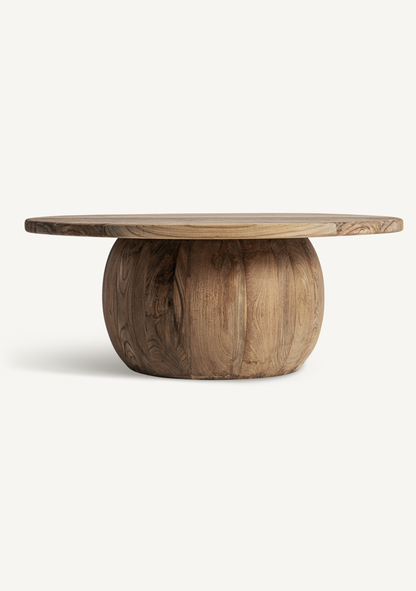 Erloy Pedestal Coffee Table – Natural Teak - Elara Maison