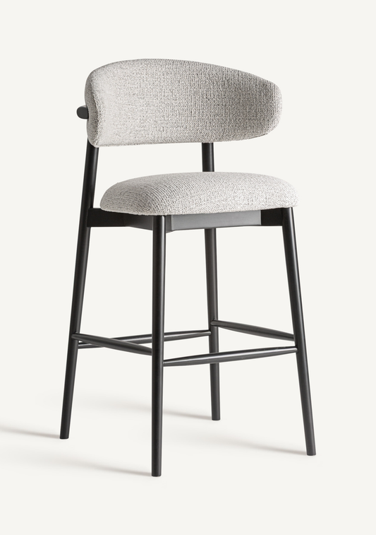Erlec Bar Stool – Beige Upholstery & Black Ash Wood