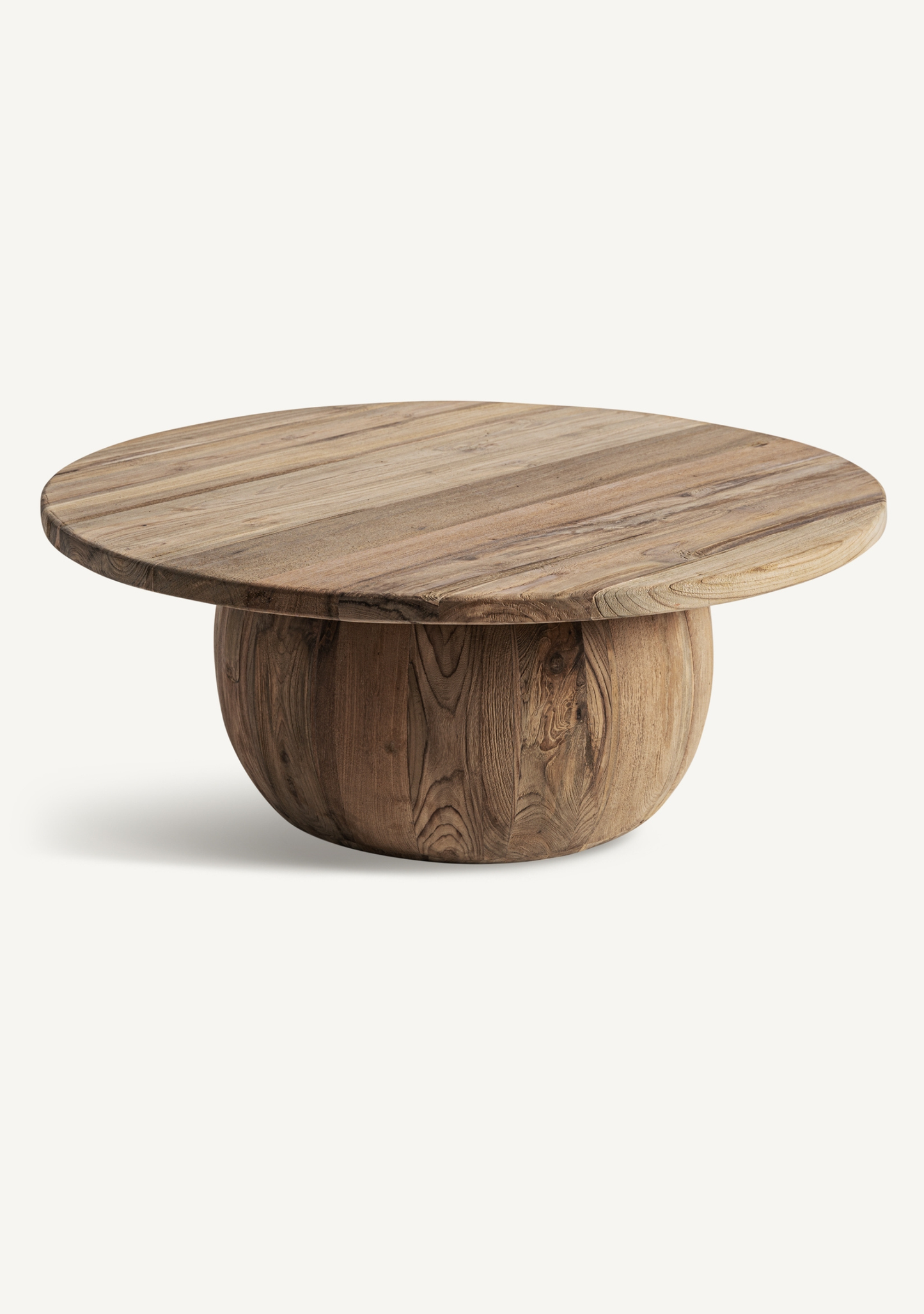 Erloy Pedestal Coffee Table – Natural Teak - Elara Maison