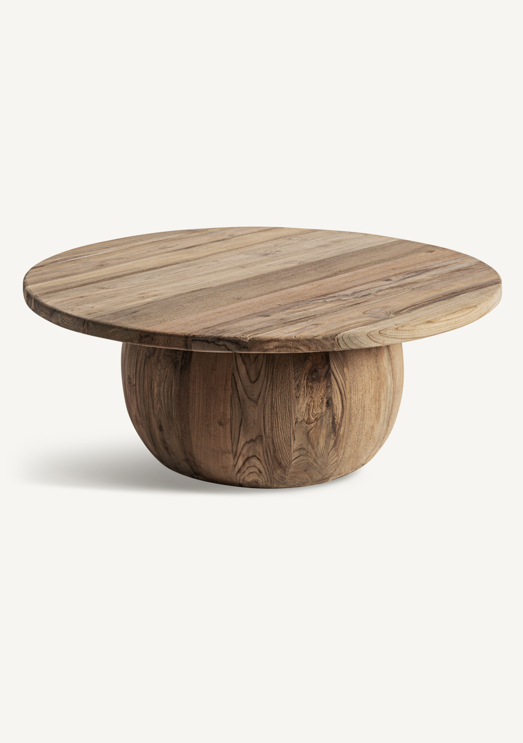 Erloy Pedestal Coffee Table – Natural Teak - Elara Maison