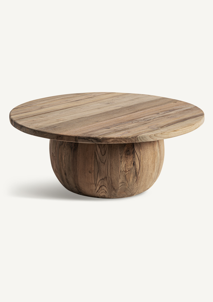 Erloy Pedestal Coffee Table – Natural Teak - Elara Maison