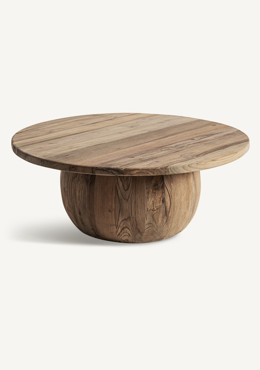 Erloy Pedestal Coffee Table – Natural Teak - Elara Maison
