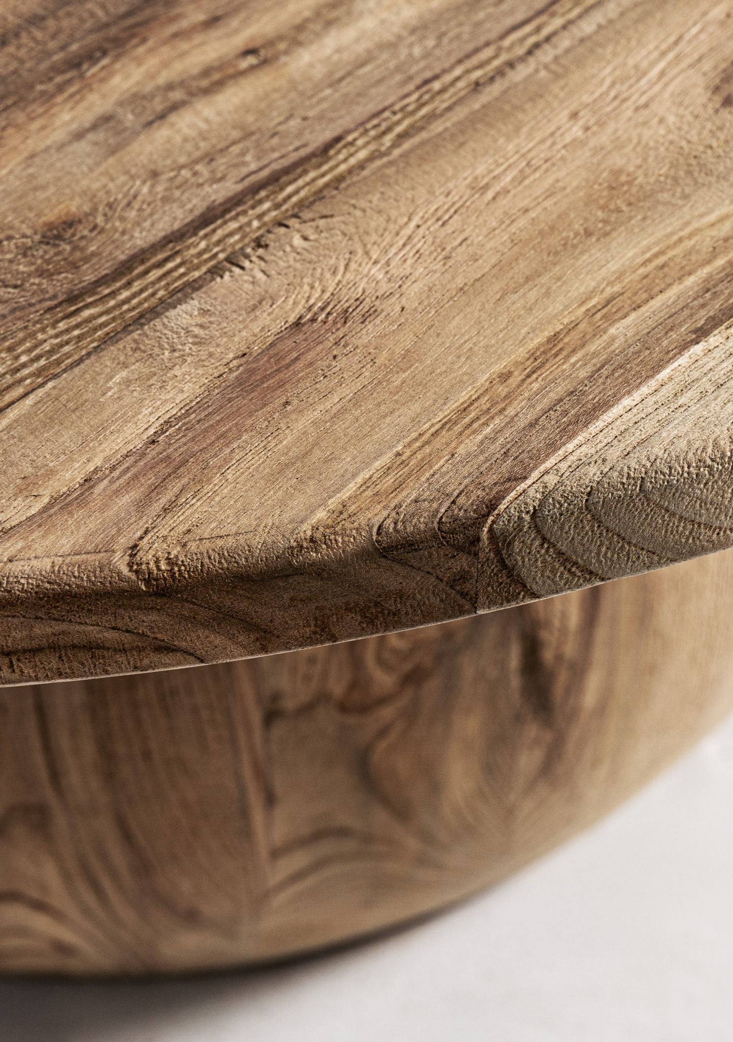 Erloy Pedestal Coffee Table – Natural Teak - Elara Maison