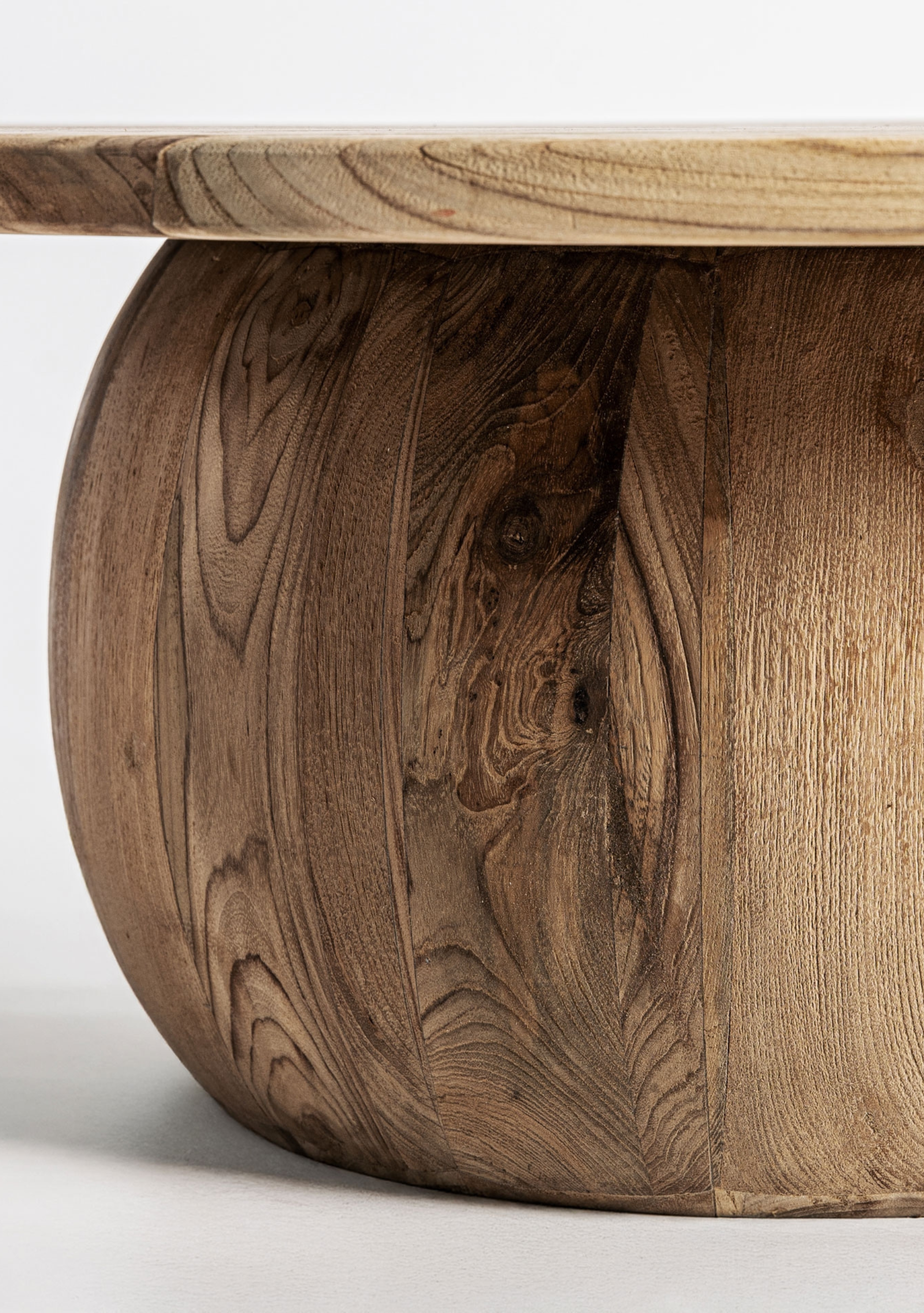 Erloy Pedestal Coffee Table – Natural Teak - Elara Maison