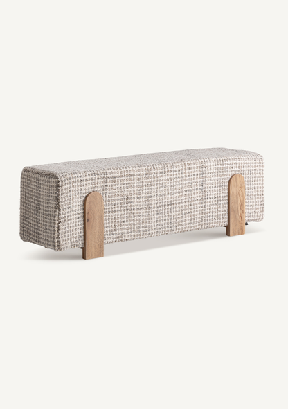 Beccles Upholstered Bed Bench – Beige & Natural Wood - Elara Maison