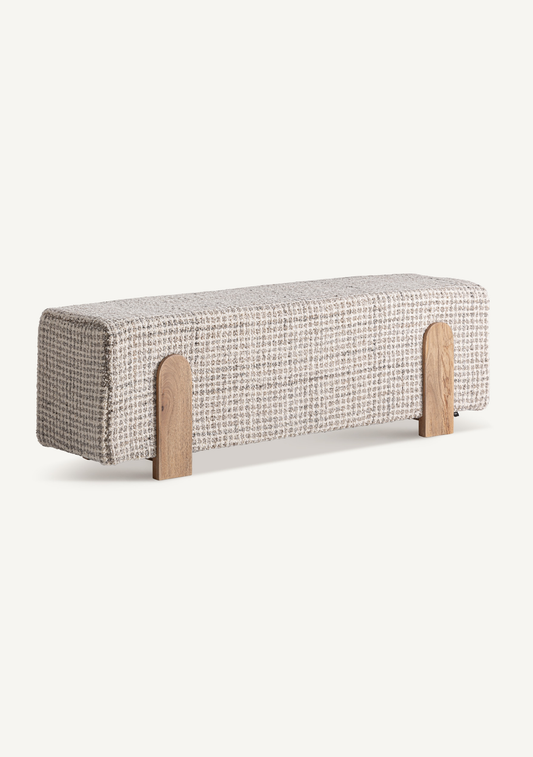 Beccles Upholstered Bed Bench – Beige & Natural Wood - Elara Maison
