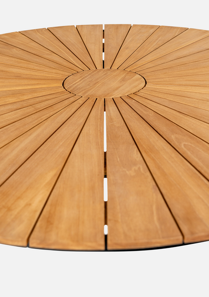 Cleveland Dining Table – Ø130 cm, Teak & Black Metal - Elara Maison