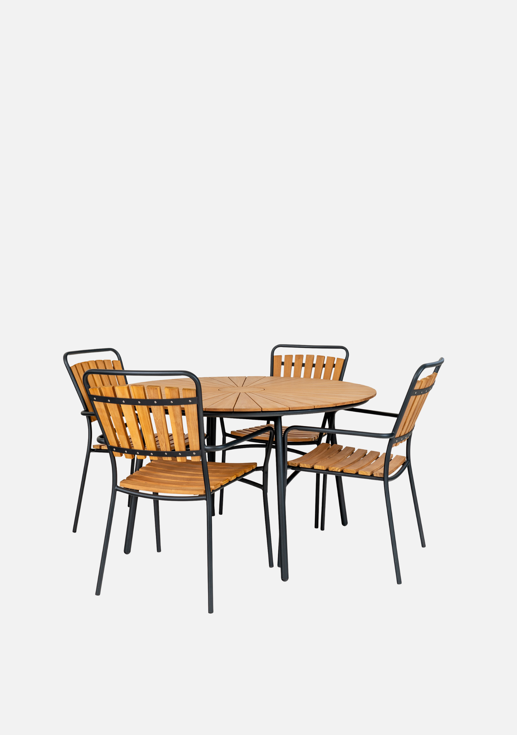 Cleveland Dining Table – Ø130 cm, Teak & Black Metal - Elara Maison