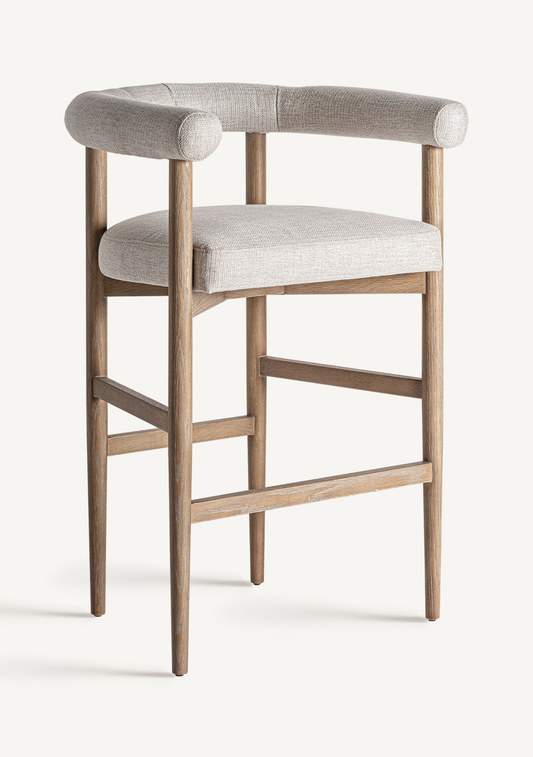 Lazins Bar Stool – Beige Upholstered Ash Wood