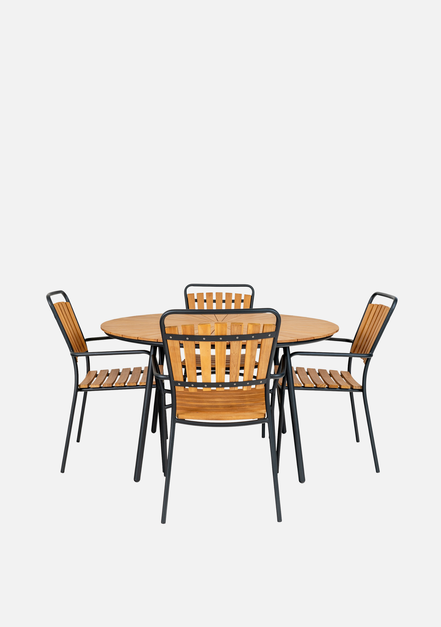 Cleveland Dining Table – Ø130 cm, Teak & Black Metal - Elara Maison