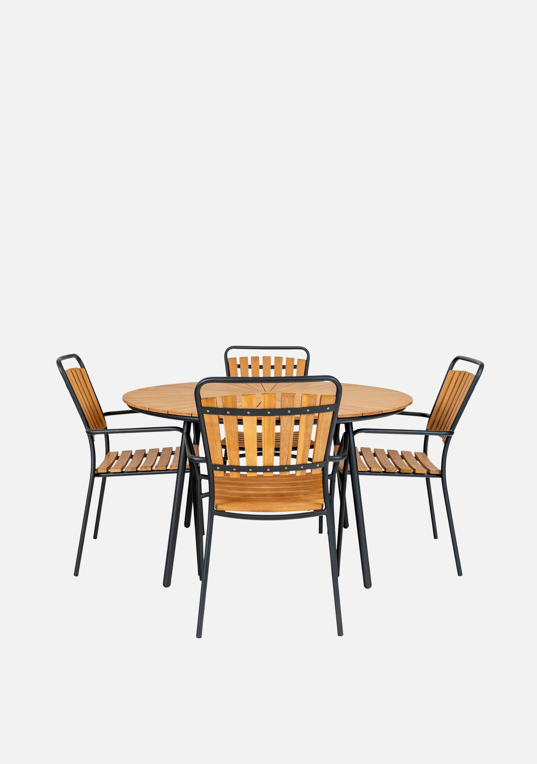 Cleveland Dining Table – Ø130 cm, Teak & Black Metal - Elara Maison