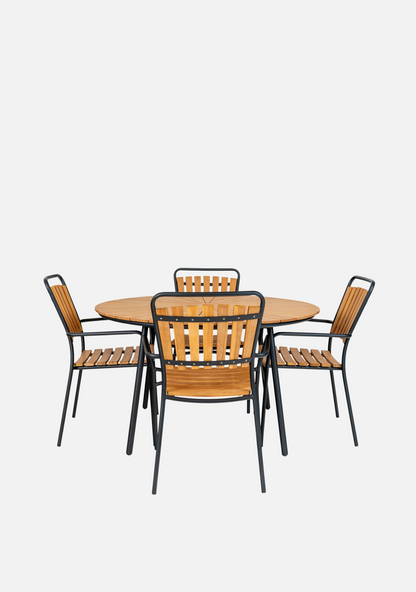 Cleveland Dining Table – Ø130 cm, Teak & Black Metal - Elara Maison