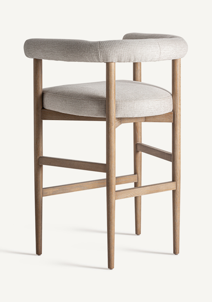 Lazins Bar Stool – Beige Upholstered Ash Wood
