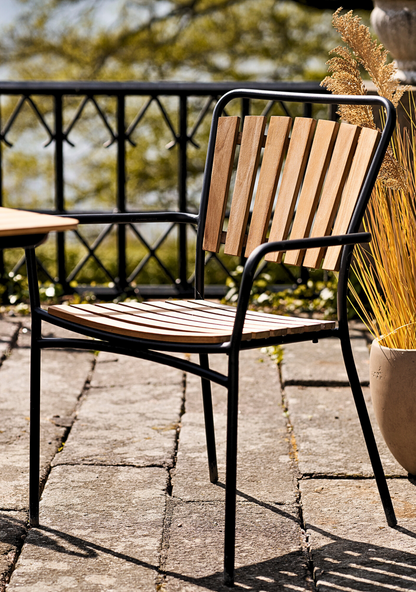 Cleveland Dining Chair – Set of 4, Teak & Black Metal - Elara Maison