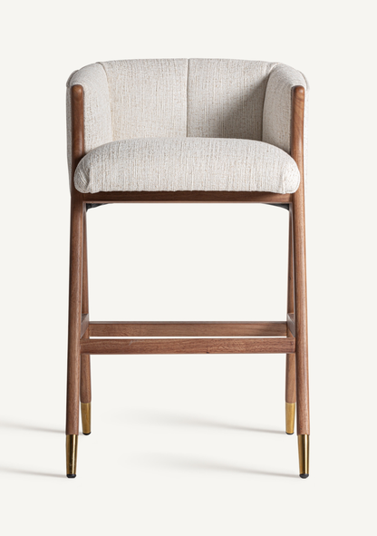 Douze Upholstered Bar Stool – Rubberwood & Brass Details