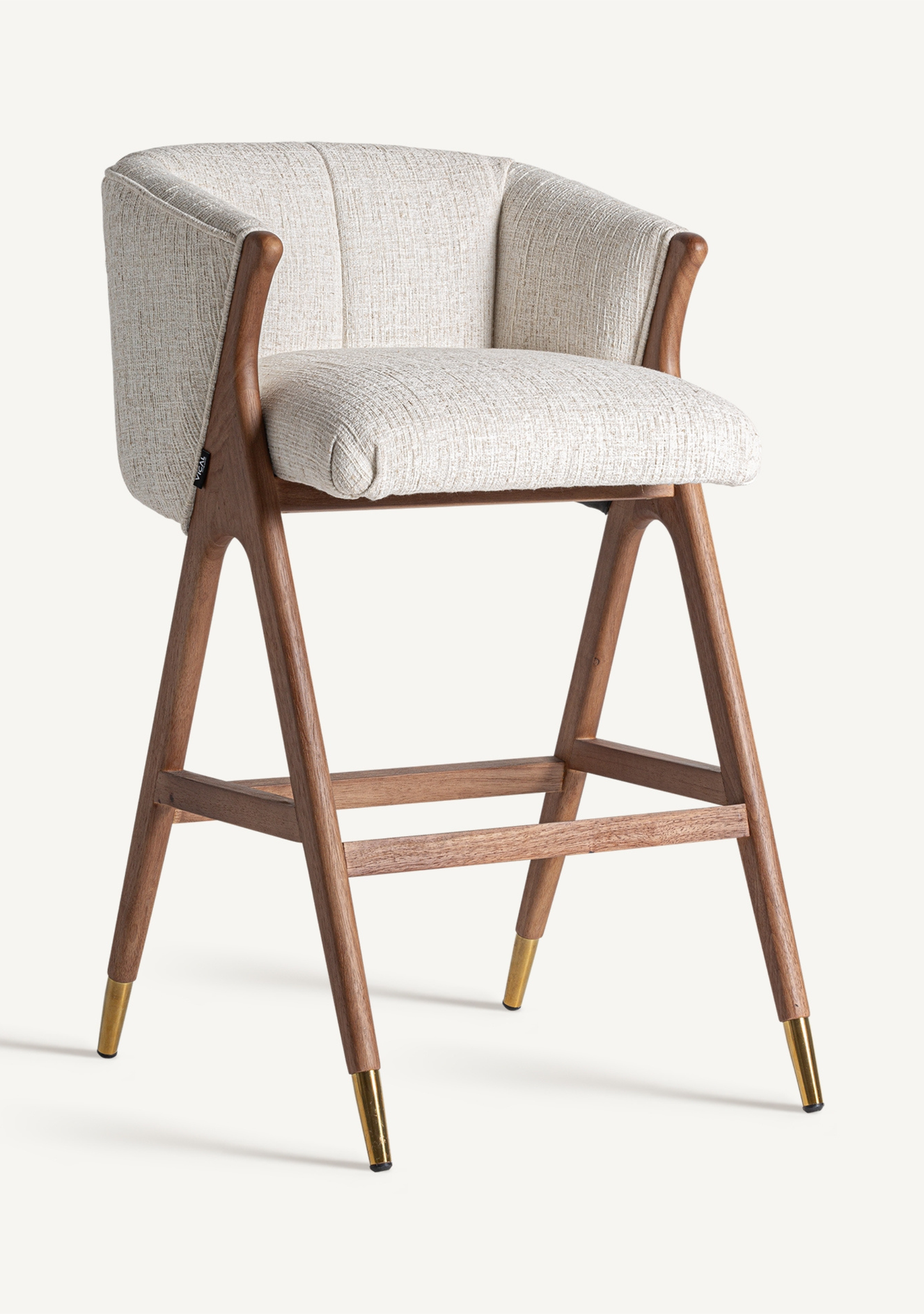 Douze Upholstered Bar Stool – Rubberwood & Brass Details