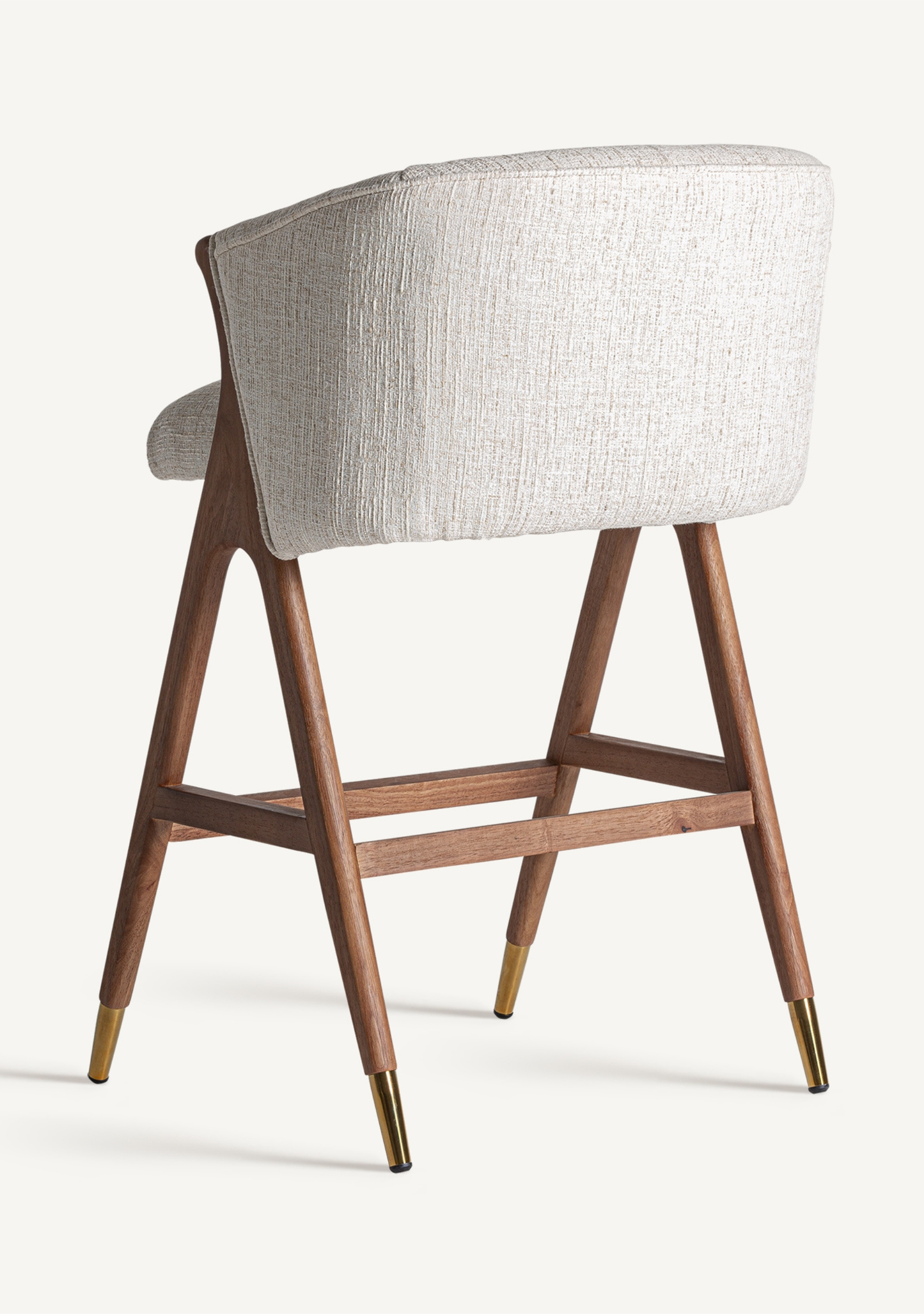 Douze Upholstered Bar Stool – Rubberwood & Brass Details