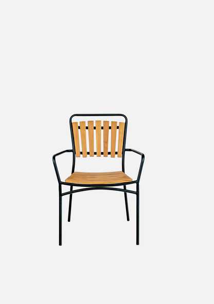 Cleveland Dining Chair – Set of 4, Teak & Black Metal - Elara Maison