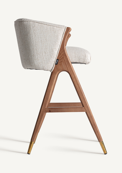 Douze Upholstered Bar Stool – Rubberwood & Brass Details