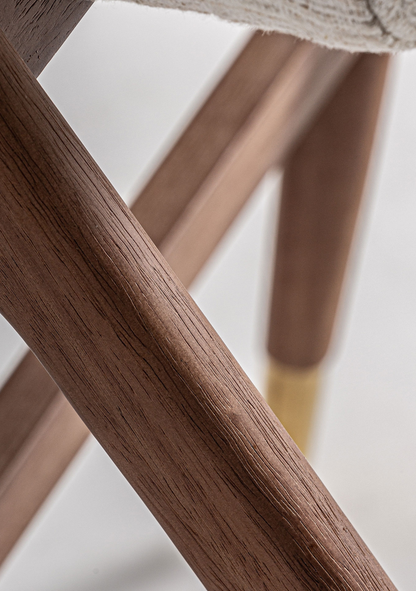 Douze Upholstered Bar Stool – Rubberwood & Brass Details