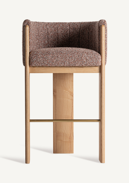Sernier Upholstered Bar Stool – Oak Wood & Bouclé Fabric